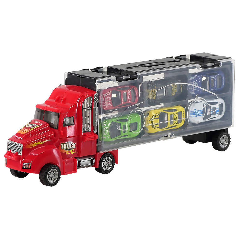 The Magic Toy ShopToy Truck Carrier & 6 Mini Cars Play Set Transport Car Toys Lorry Truck Kids Toy