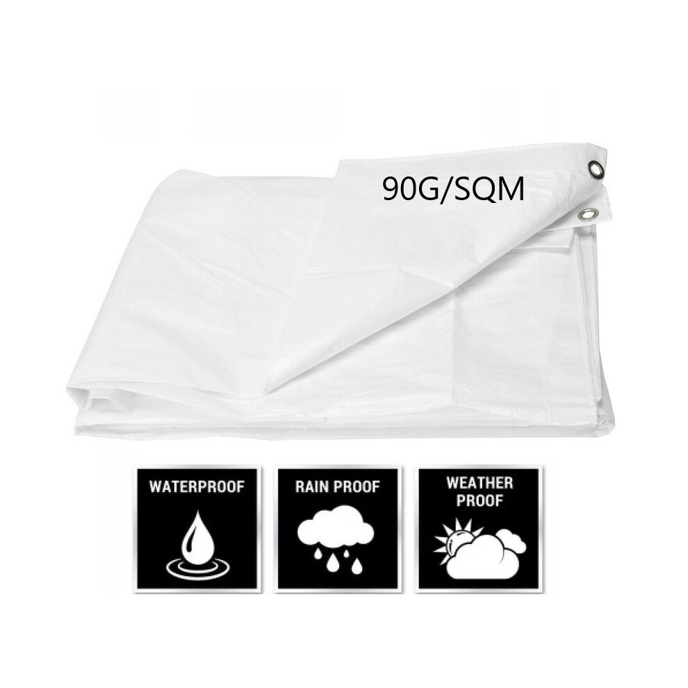 (1.5m x 4m) WHITE WATERPROOF TARPAULIN, REINFORCED, HEAVY DUTY WITCH EYELETS 90 gsm