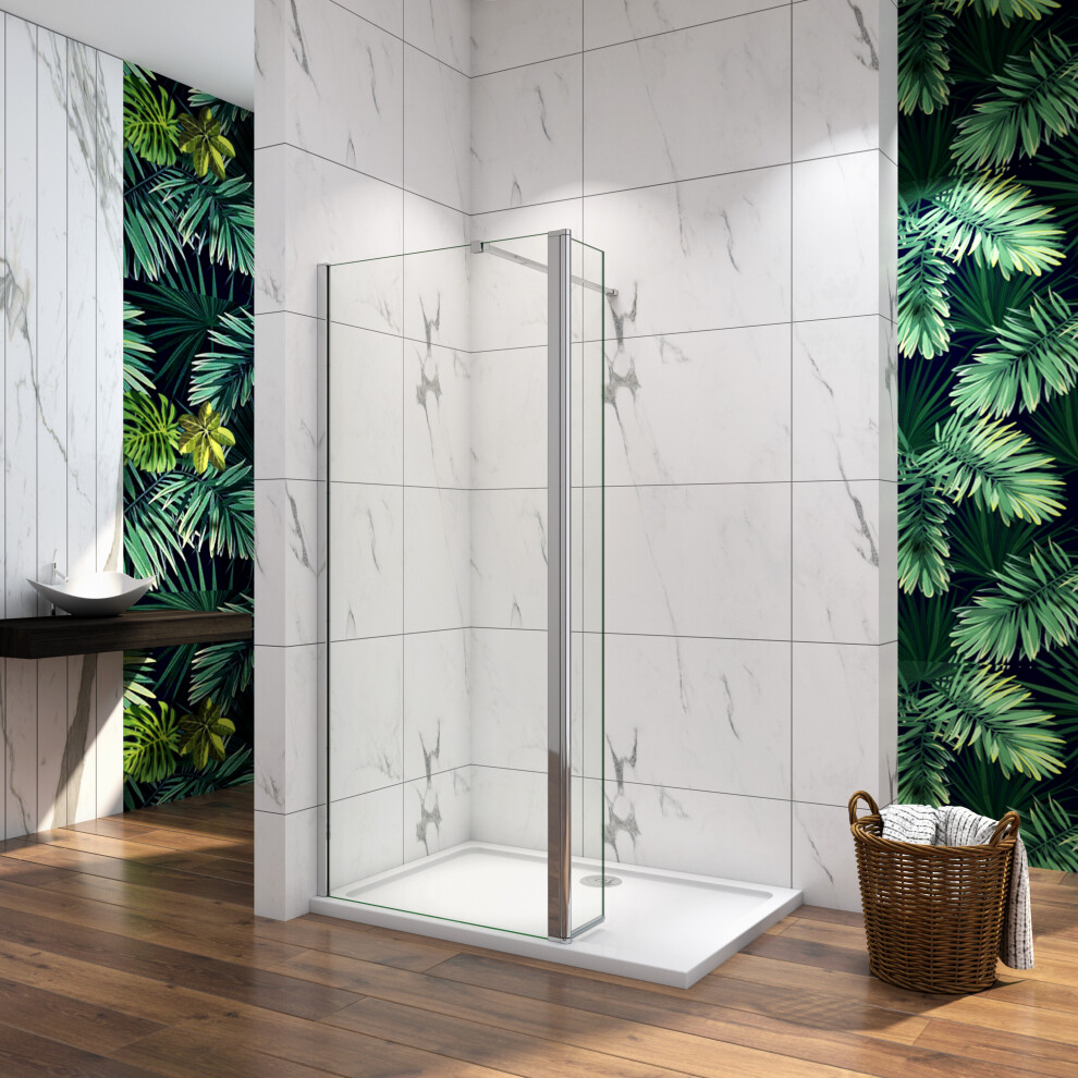 (Shower Screen: 800mm+300mm Flipper Panel;Stone Tray: 1400x900mm) Walk In Wet Room Shower Enclosure Screen Flipper Nano 8mm Glass Tray Free Waste