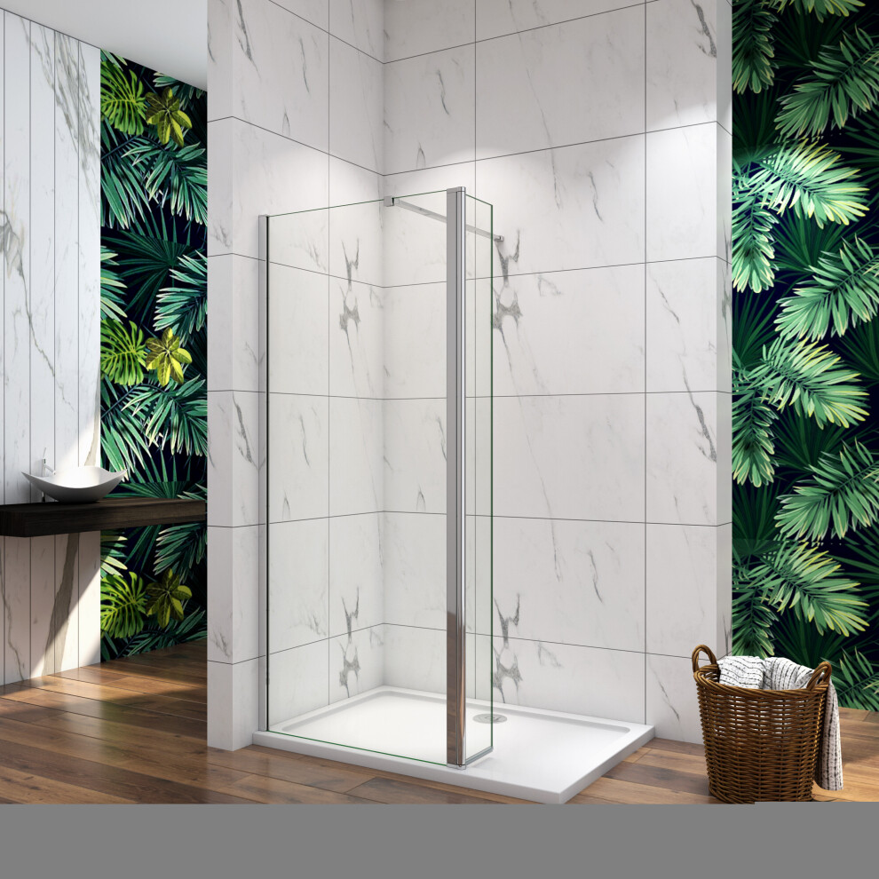 (Shower Screen: 800mm+300mm Flipper Panel;Stone Tray: 1400x760mm) Walk In Wet Room Shower Enclosure Screen Flipper Nano 8mm Glass Tray Free Waste