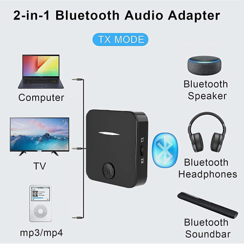 Bluetooth Adapter 2 In 1 Bluetooth Audio Receiver Transmitter For Car Tv Headset Pc 1