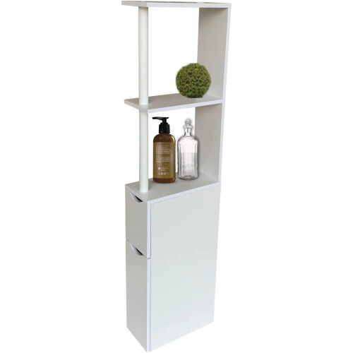 Slim Bathroom Storage Cabinet Tall Narrow Wooden Drawers Shelves White