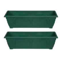 2 x 60cm Slim Plastic Venetian Window Box Trough Planter Green Colour
