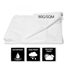 (6m x 10m) WHITE WATERPROOF TARPAULIN, REINFORCED, HEAVY DUTY WITCH EYELETS 90 gsm