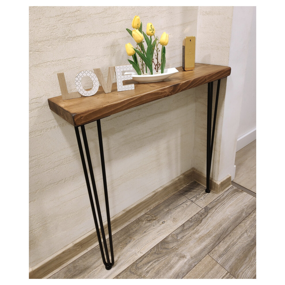 (Medium Oak, 90cm) Rustic Console Table Radiator Shelf 225mm 9" Hairpin Leg 860mm 34"