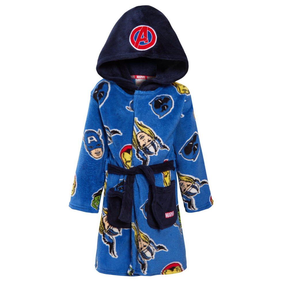 (Blue, 4 Years) Avengers Dressing Gown For Boys Marvel Super Hero Kids Dress Up Hooded Bath Robe