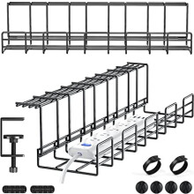 Yecaye Under Desk Cable Management Tray 2-Packs No-Drill Cable Basket Black