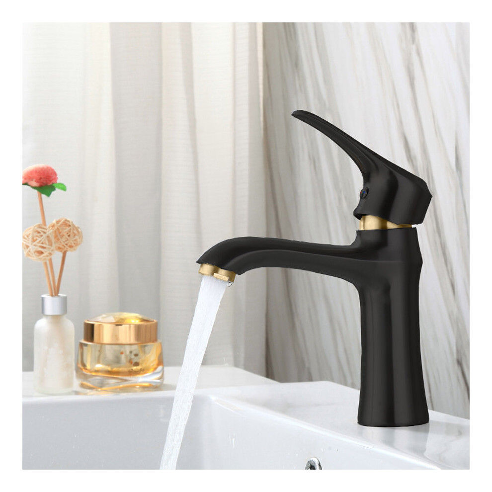 Elegant Black Brass Bathroom Tap With a Gold Detail KPY-5109BG