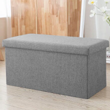 Large Linen Folding Storage Ottoman Pouffe Double Seat Foot Stool Storage Boxes
