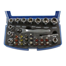 US PRO 31 Piece 1/4&quot; Dr Socket &amp; Bit Set With Ratchet 3219