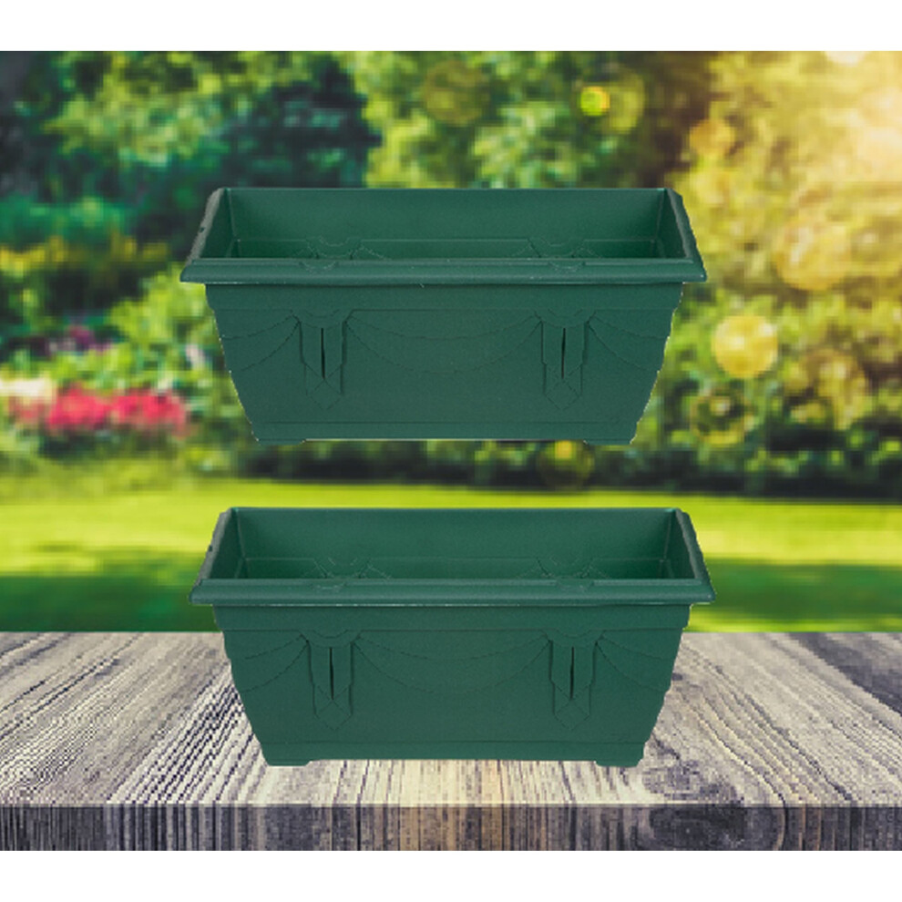 2 Venetian Window Box Trough Planters Small 40cm Plastic Forest Green