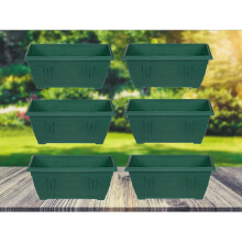 6 Venetian Window Box Trough Planters Small 40cm Plastic Forest Green