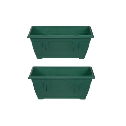 2 Venetian Window Box Trough Planters Small 40cm Plastic Forest Green 1