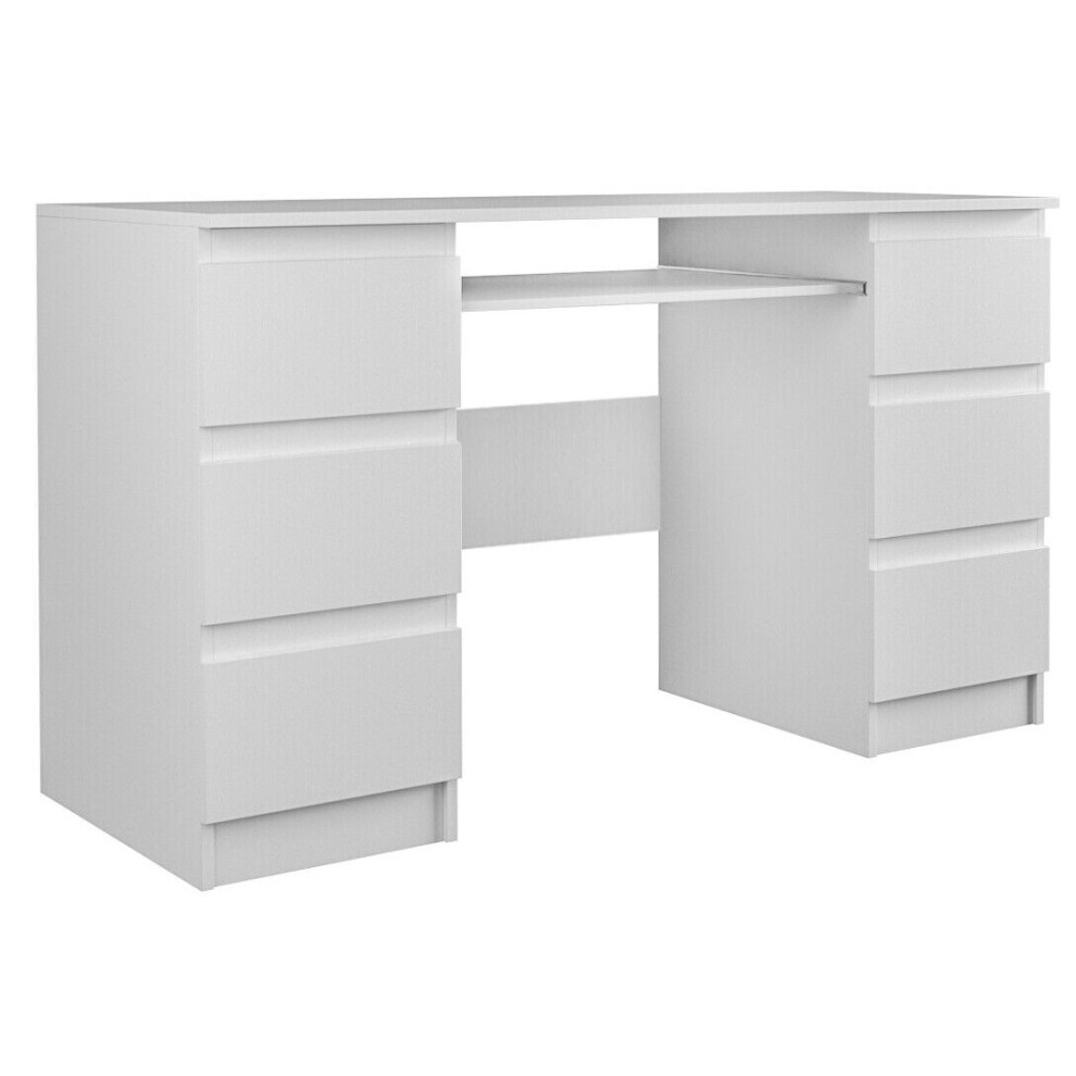 Large Desk Office White 6 Drawer Matt - KUBA