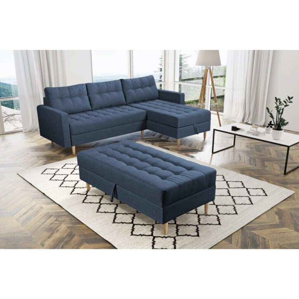 (Blue) Oslo Corner Lounge Corner Sofa Bed with Ottoman