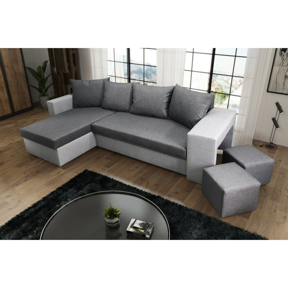 (Light Grey and Dark Gray) Corner Sofa Bed With 2 Footstools