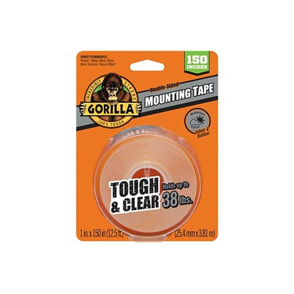 Gorilla GOR6036002 12.50 ft. x 1 in. Tough Mounting Tape, Clear - Extra Large