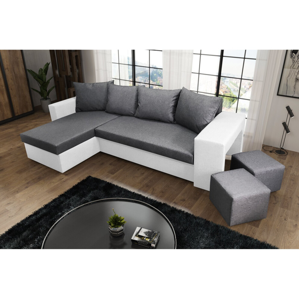 (White and Grey) Corner Sofa Bed With 2 Footstools