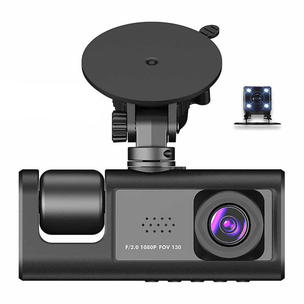 Car Dash Cam 3 Channel Car Dvr Driving Recorder With Night Vision Parking Monitor 768619226784
