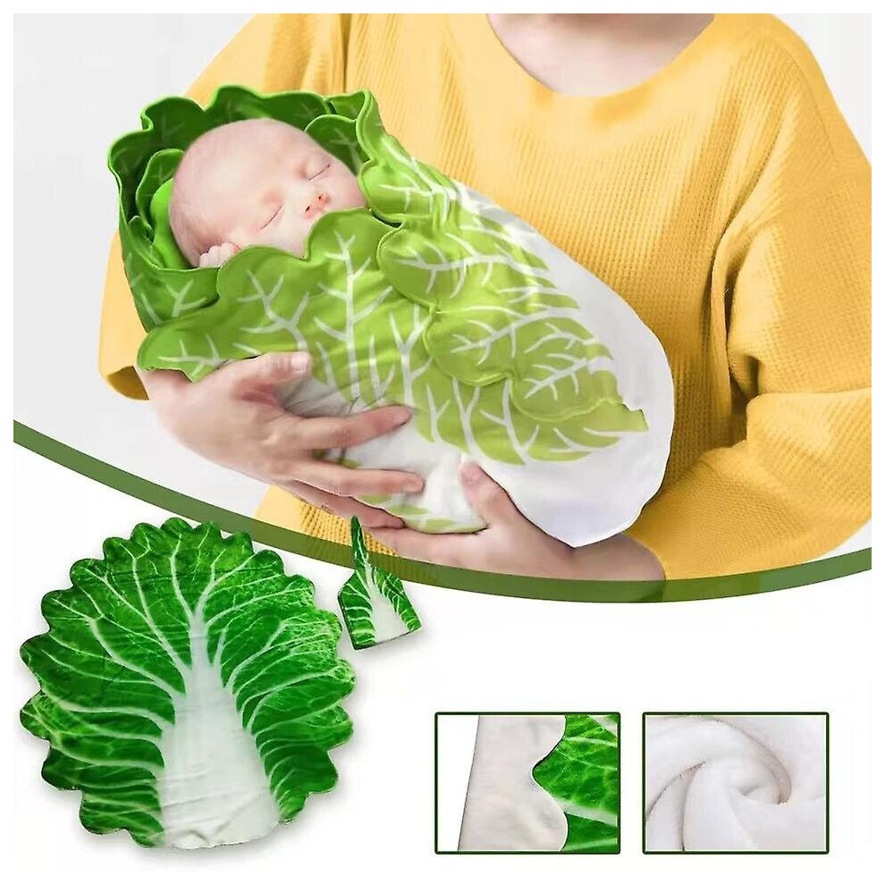 (Cabbage) Baby Swaddle Blanket Simulation Food Blanket Newborn Flannel Swaddle Wrap With Hat