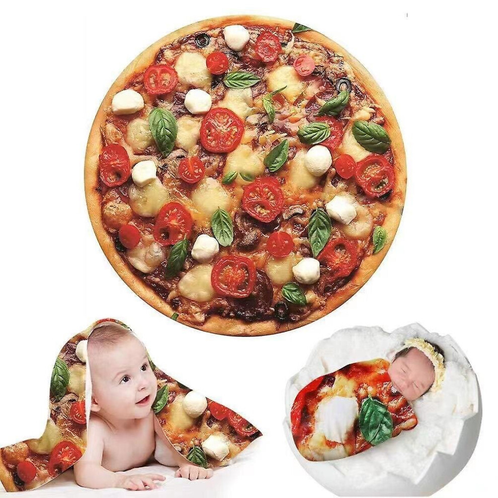 (Pizza) Baby Swaddle Blanket Simulation Food Blanket Newborn Flannel Swaddle Wrap With Hat