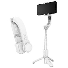 (White) Smartphone Gimbal Stabilizer Selfie Stick With Extendable Bluetooth Tripod For Iphone Android