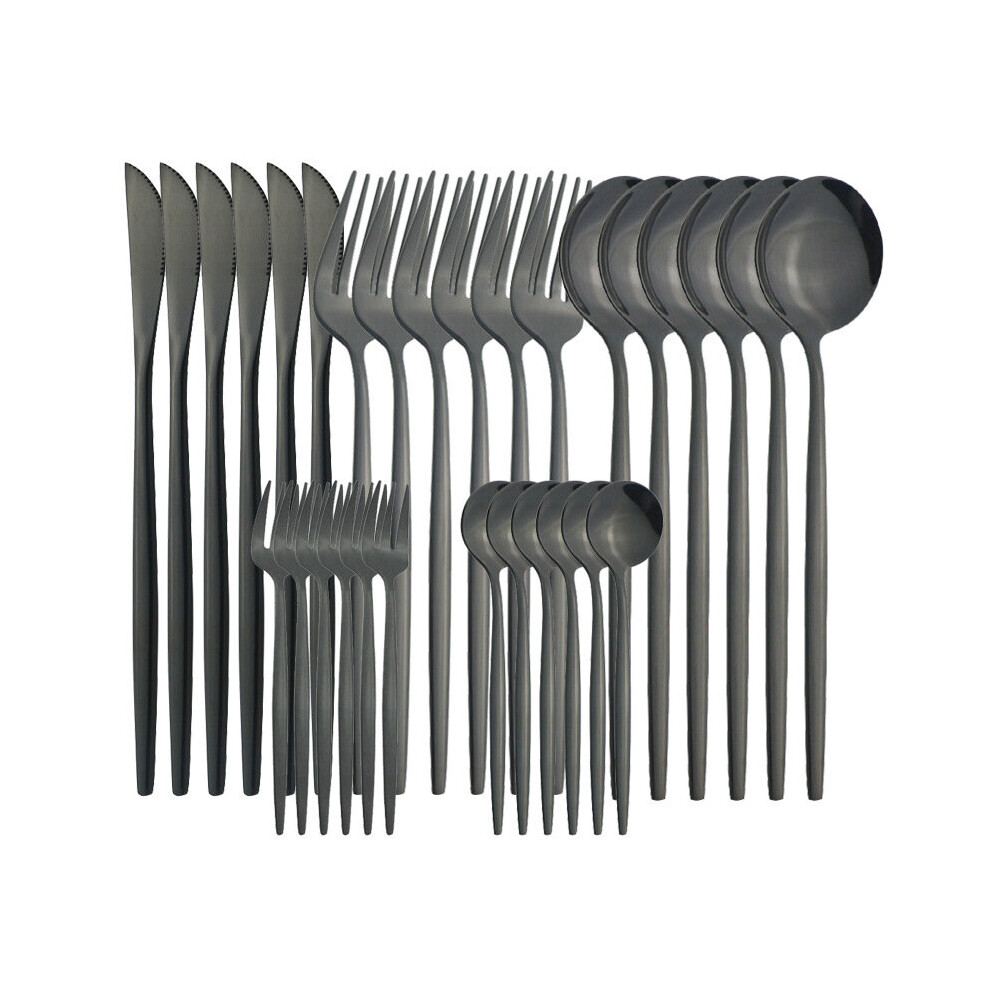(Black) Stainless steel cutlery knife, fork and spoon 30-piece set