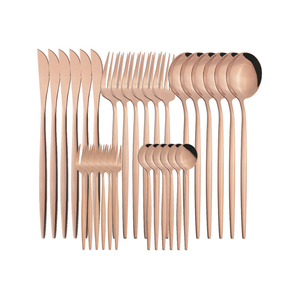 (Rose gold) Stainless steel cutlery knife, fork and spoon 30-piece set