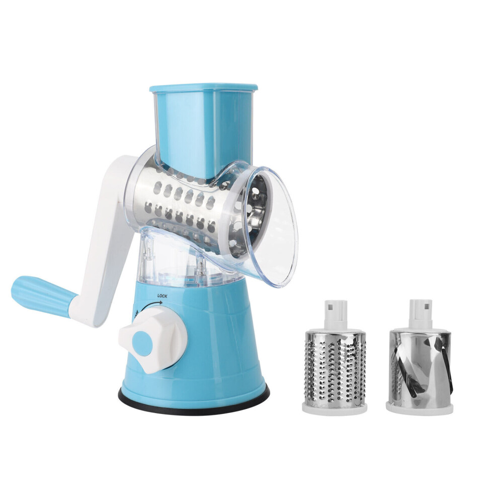 (Blue) 3 Drum Blades Cheese Grater Rotary Handheld Fruit Vegetable Slicer