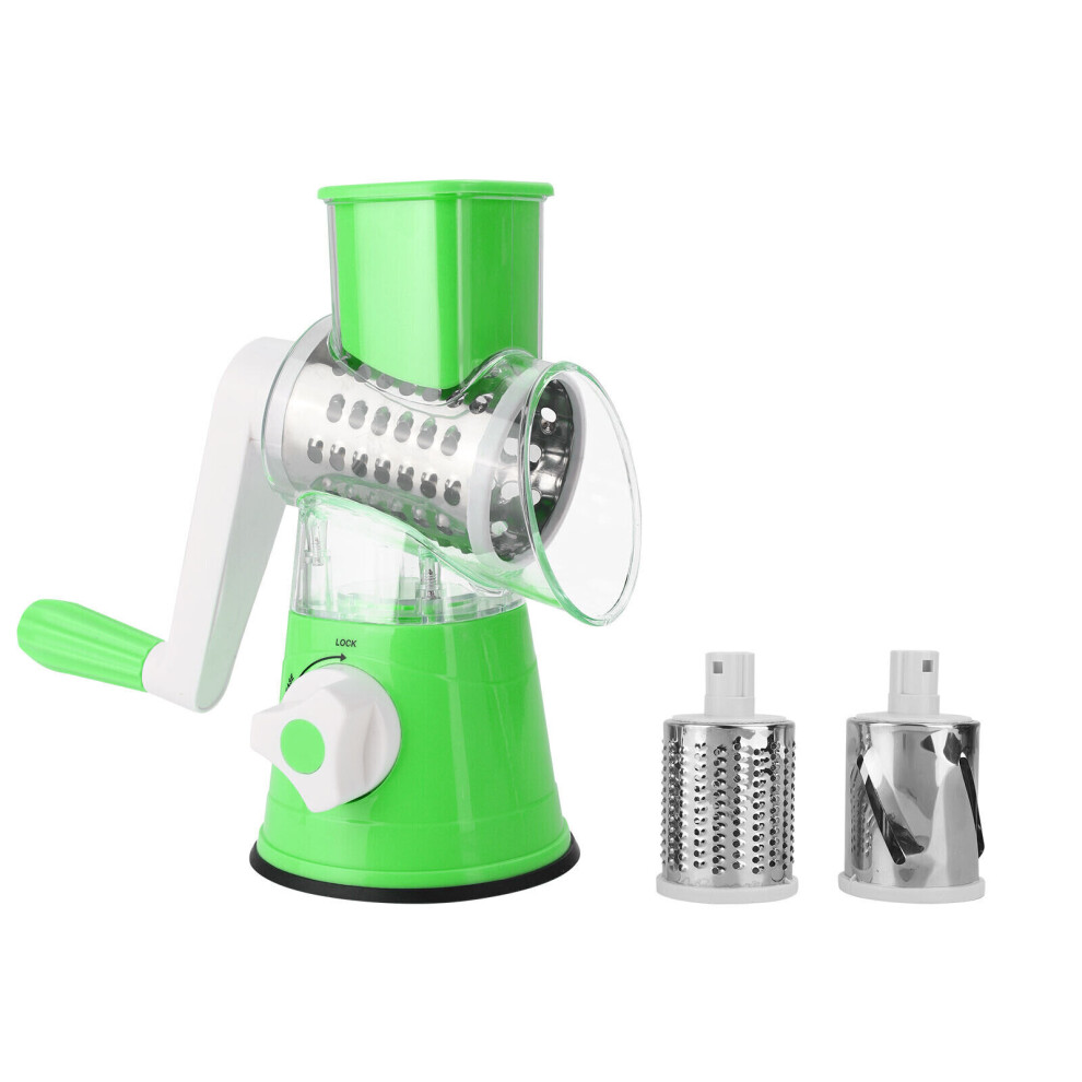 (Green) 3 Drum Blades Cheese Grater Rotary Handheld Fruit Vegetable Slicer