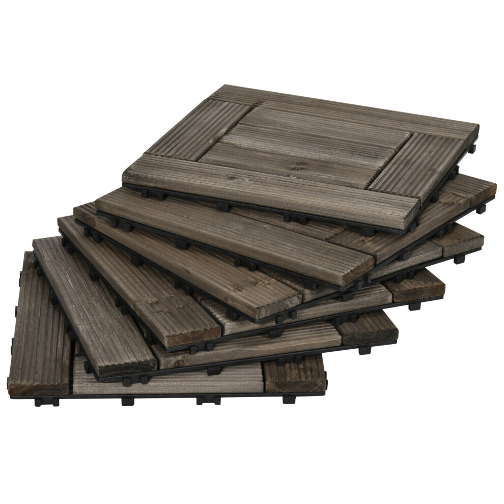 Outsunny 27 Pcs Wooden Interlocking Decking Tiles, 30 x 30 cm per piece