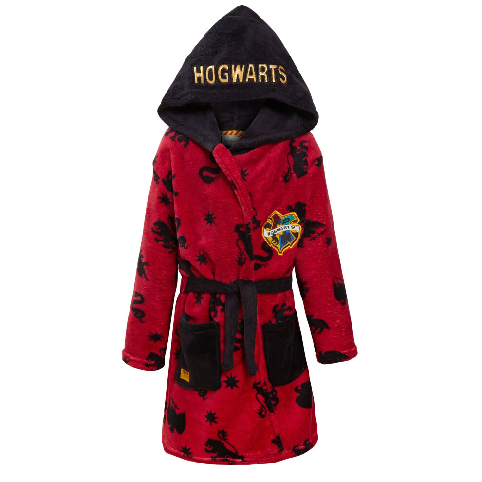 (Red / Black, 6 Years) Harry Potter Dressing Gown For Kids Hogwarts Boys Girls Hooded Bath Robe Gift