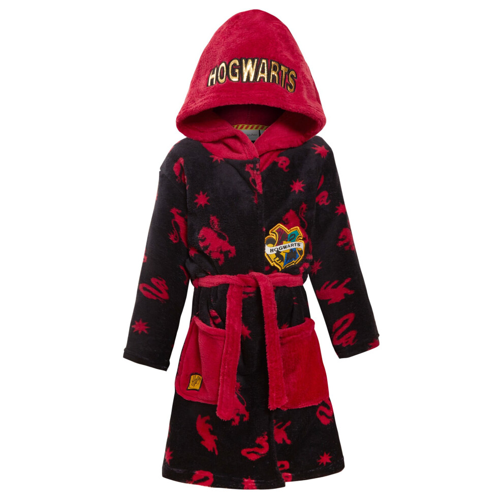 (Black / Red, 6 Years) Harry Potter Dressing Gown For Kids Hogwarts Boys Girls Hooded Bath Robe Gift