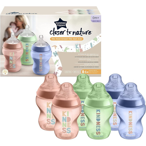 Tommee Tippee Tommee Tippee Kindness Closer To Nature 260ml Baby Bottles Pack of 6 Multicolour (422734) Anti-colic, Breast-like Teat 1