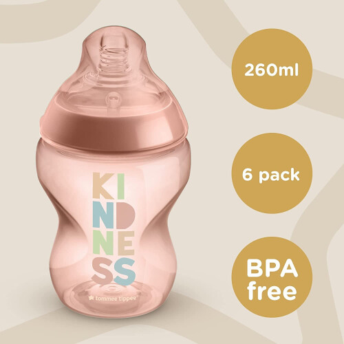 Tommee Tippee Tommee Tippee Kindness Closer To Nature 260ml Baby Bottles Pack of 6 Multicolour (422734) Anti-colic, Breast-like Teat 2