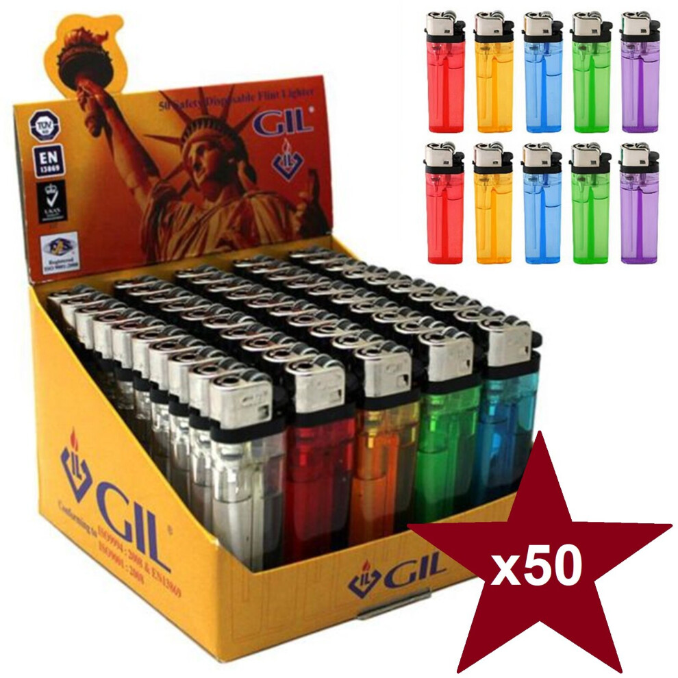 50 x Disposable Flint Lighters Adjustable Flame Child Safety Box Set