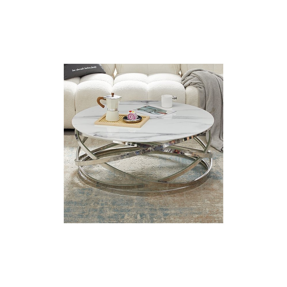 Enrico Round Glass Coffee Table In Diva Marble Effect