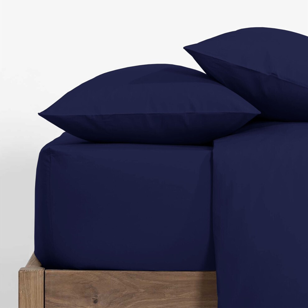 (Pillow Case, Navy Blue) Extra Deep Fitted Bed Sheet