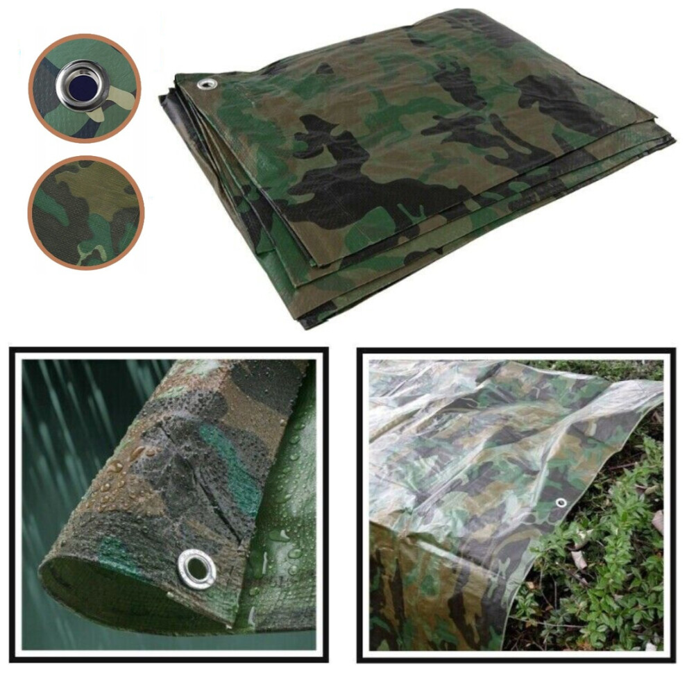 (4m x 6m) CAMOUFLAGE WATERPROOF TARPAULIN, REINFORCED, HEAVY DUTY WITCH EYELETS 90G/SQM