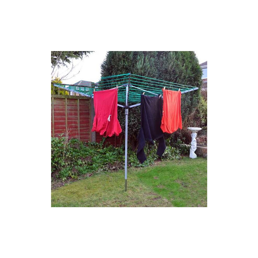 4 Arm Rotary Garden Washing Line Clothes Airer Dryer Ground Spike 40M + Cover UK