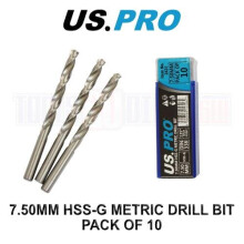 US PRO Tools 7.50MM HSS-G Metric twist Drill Bit Pack Of 10 2431