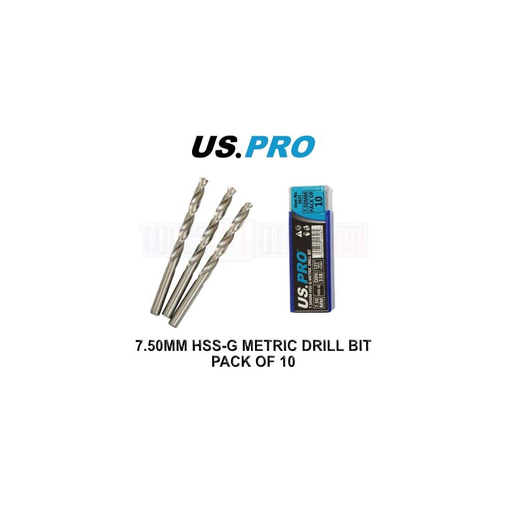 US PRO Tools 7.50MM HSS-G Metric twist Drill Bit Pack Of 10 2431