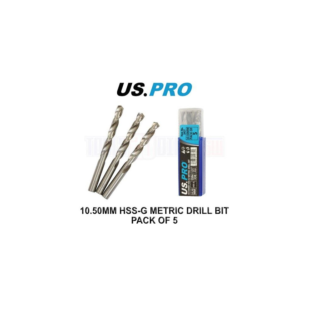 US PRO Tools 10.50MM HSS-G Metric twist Drill Bit Pack Of 5 2437