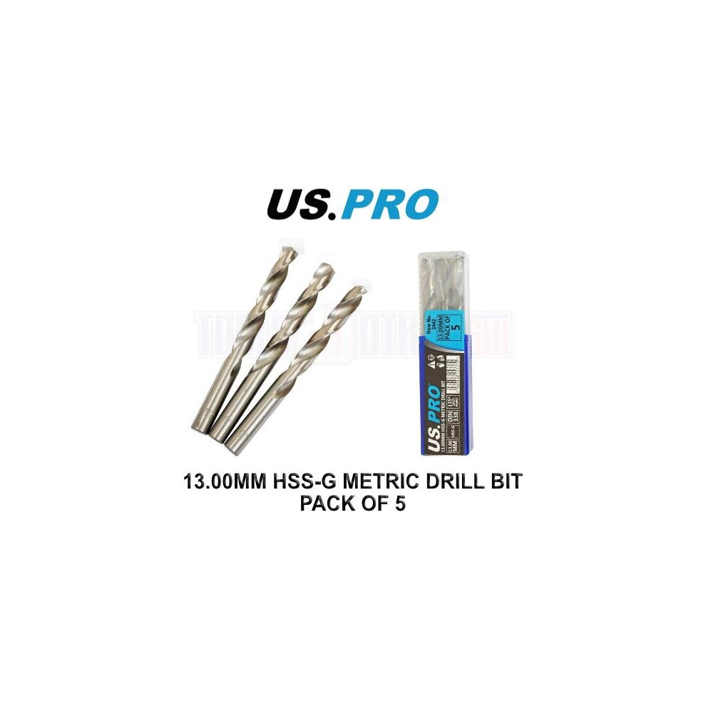 US PRO Tools 13.00MM HSS-G Metric twist Drill Bit Pack Of 5 2442