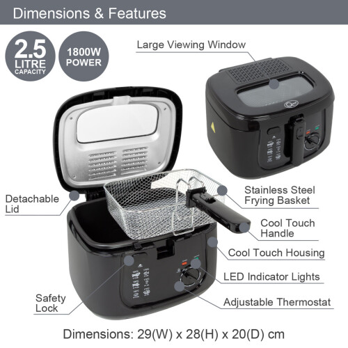 Quest Quest 35239 2.5L Deep Fryer / Removable Lid & Adjustable Temperature, Black 1