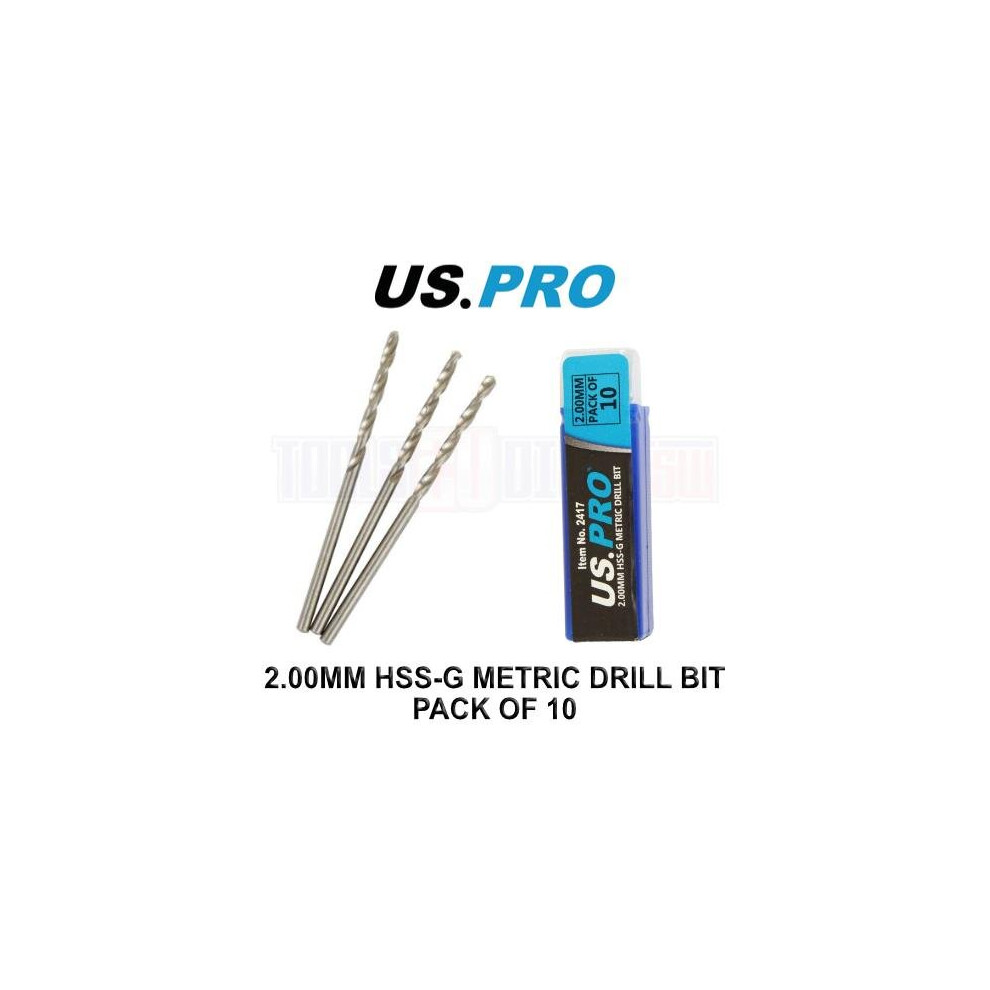 US PRO Tools 2.00MM HSS-G Metric twist Drill Bit Pack Of 10 2417