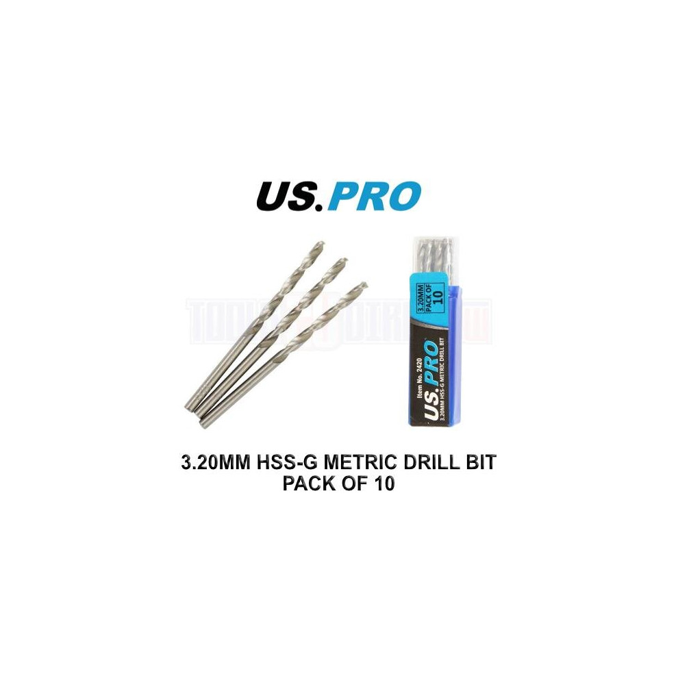 US PRO Tools 3.20MM HSS-G Metric twist Drill Bit Pack Of 10 2420