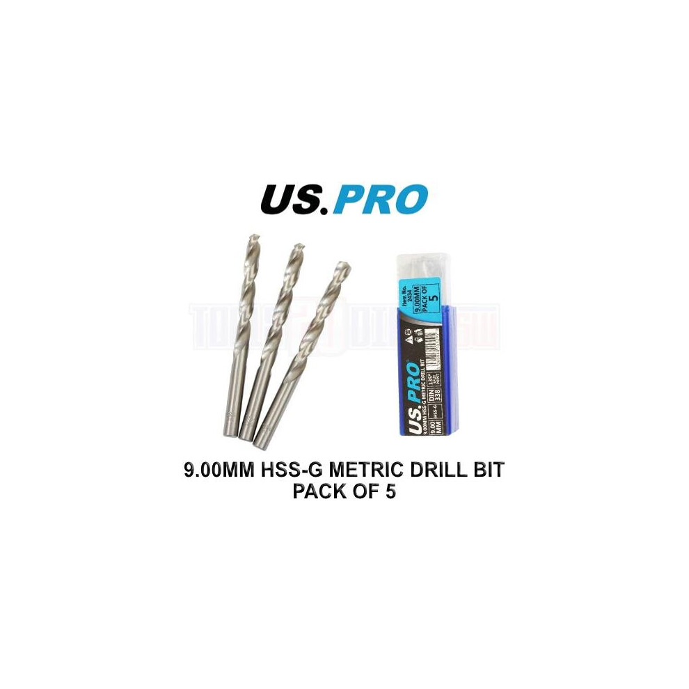 US PRO Tools 9.00MM HSS-G Metric Twist Drill Bit Pack Of 5 2434