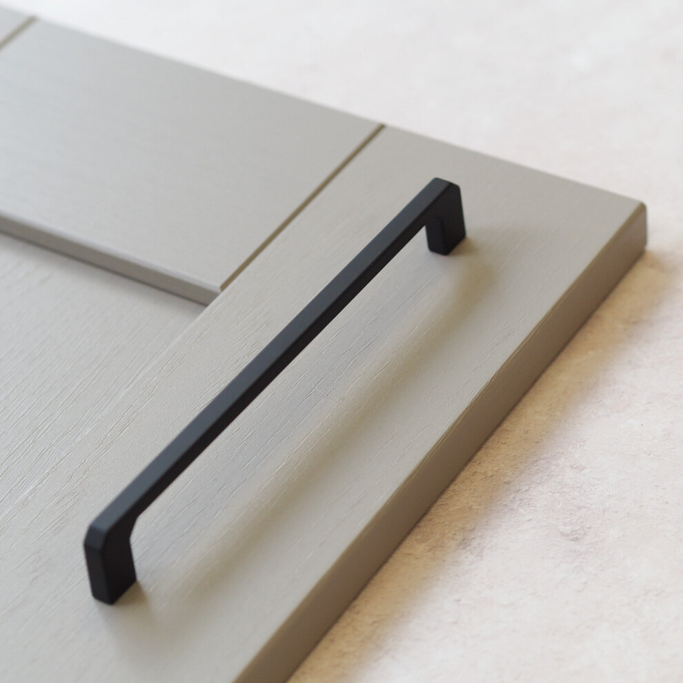 (192Mm Handle) Matt Black Squared Angled Slim Cabinet Handles 5060796703924