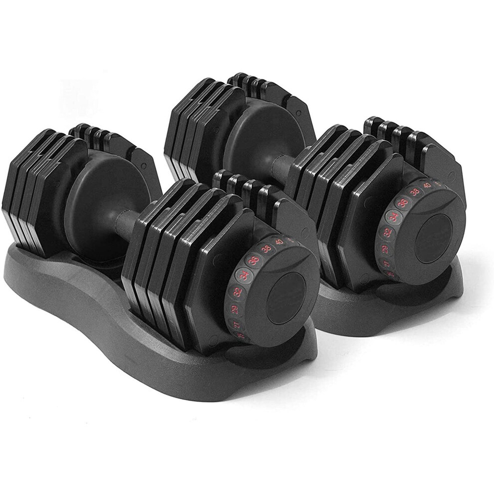 Strongology Home Fitness Adjustable Smart Dumbbells Pair from 5kg to 40kg Training Weights in Black